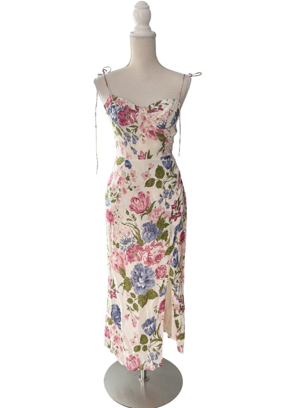 Reformation Kourtney Dress in Donna print floral size 0 XS XXS midi white